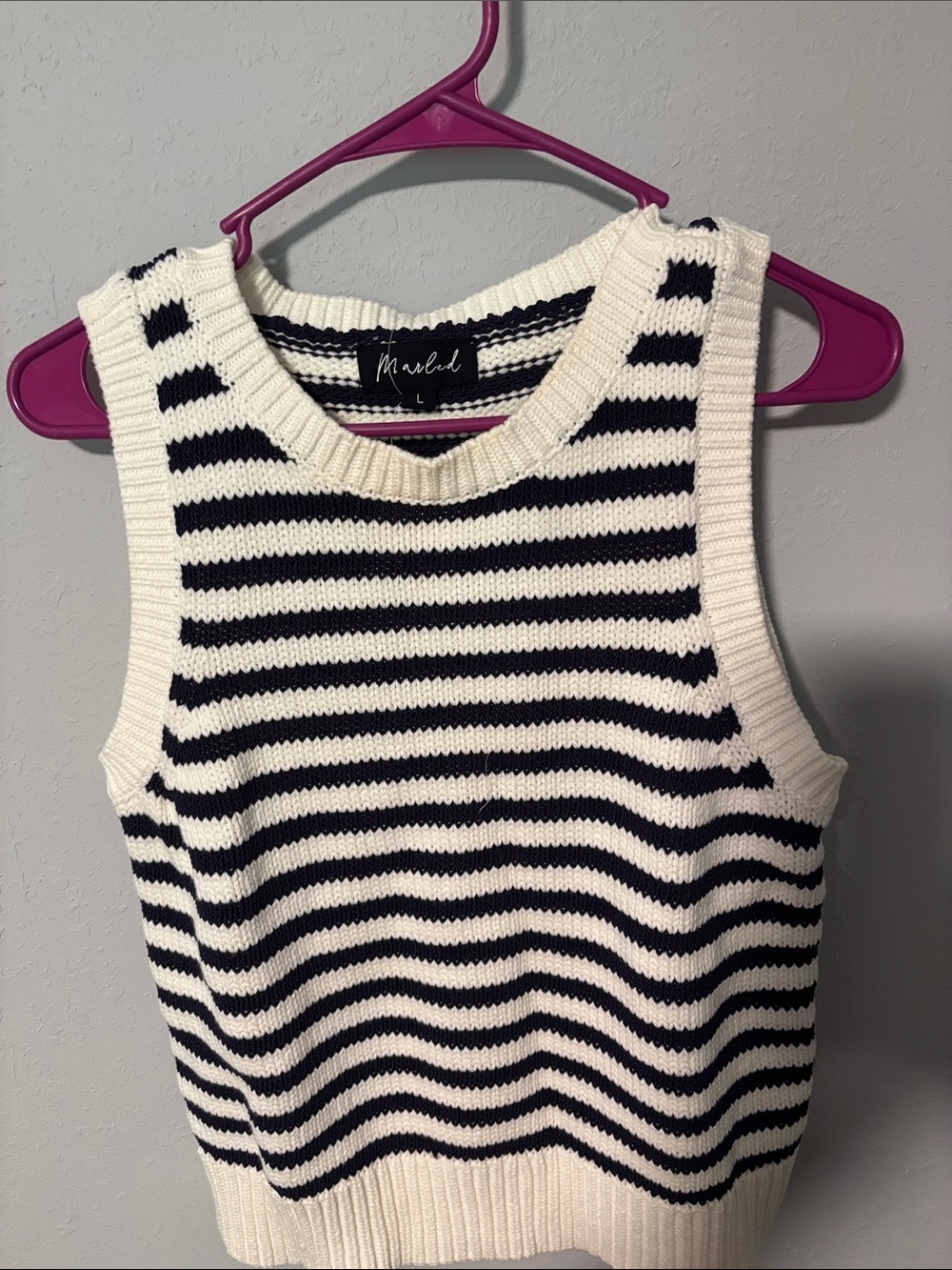 Marled Black & White Striped Knit Crewneck Tank